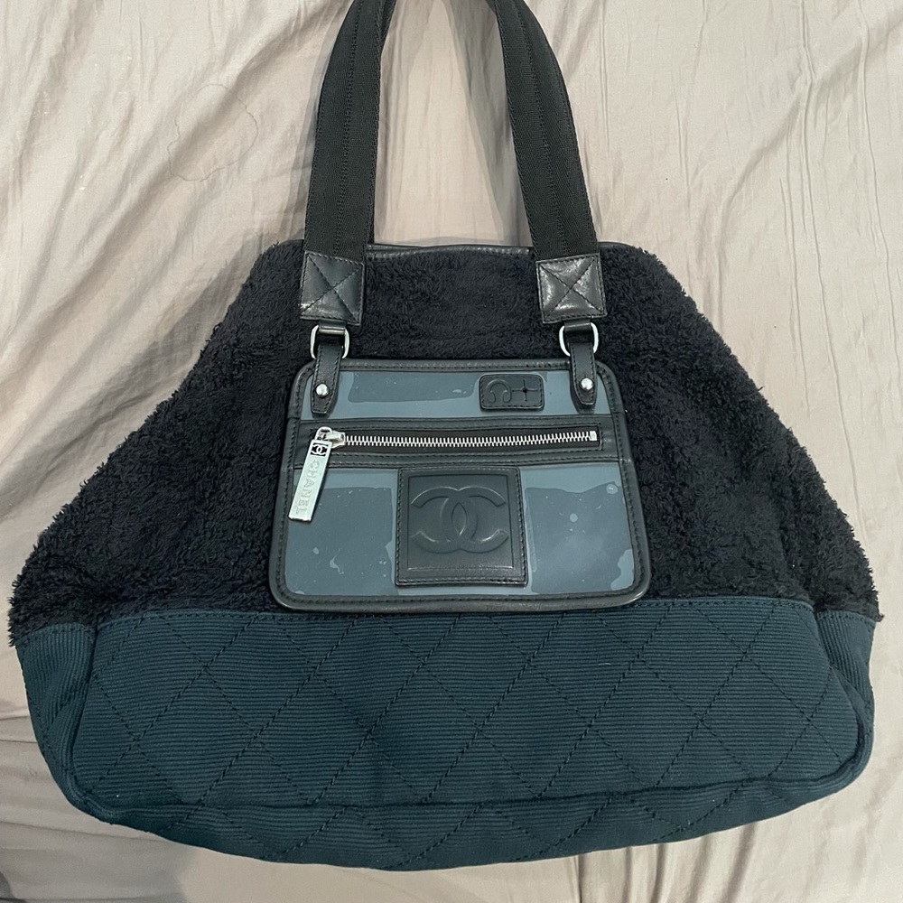 Chanel Vintage Navy Tweed and Cotton Tote Bag - Picture 5 of 10